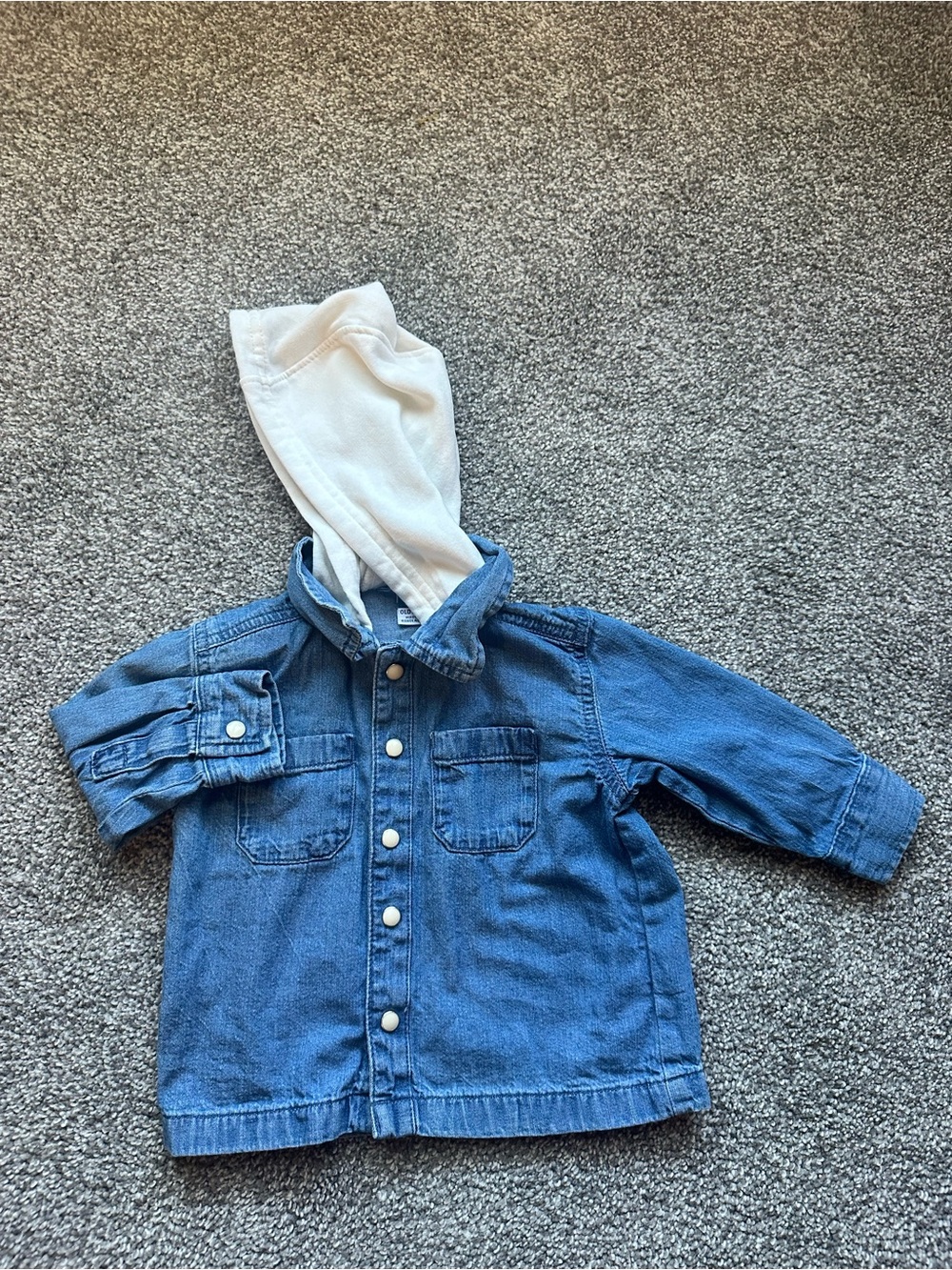 Old Navy Blue Denim Button-Down Shirt with White Hood